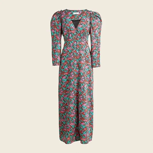 J. Crew | Dresses | J Crew Drapey Puffsleeve Dress In Ratti Red Blooms Nwt  | Poshmark